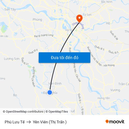 Phù Lưu Tế to Yên Viên (Thị Trấn ) map