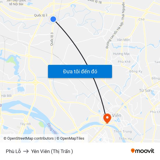 Phù Lỗ to Yên Viên (Thị Trấn ) map