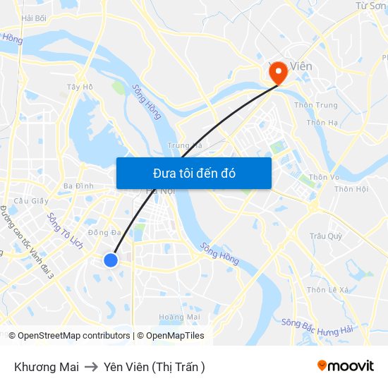 Khương Mai to Yên Viên (Thị Trấn ) map