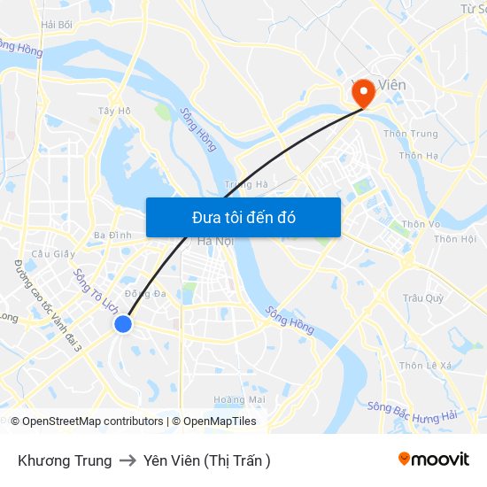 Khương Trung to Yên Viên (Thị Trấn ) map