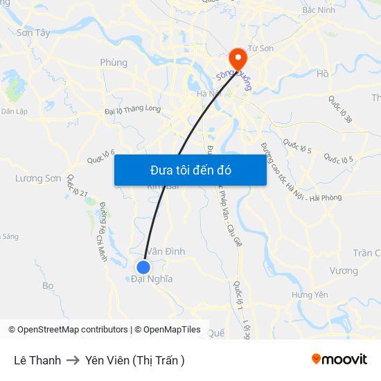 Lê Thanh to Yên Viên (Thị Trấn ) map