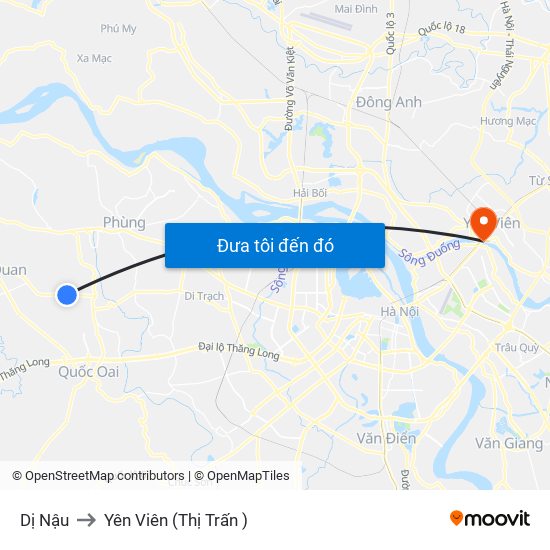 Dị Nậu to Yên Viên (Thị Trấn ) map