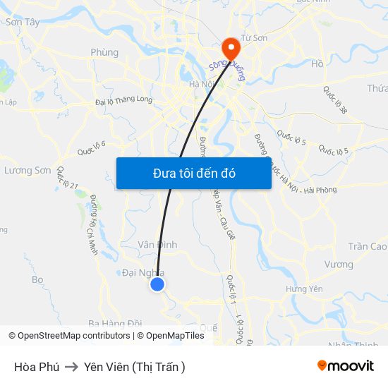 Hòa Phú to Yên Viên (Thị Trấn ) map