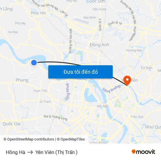 Hồng Hà to Yên Viên (Thị Trấn ) map