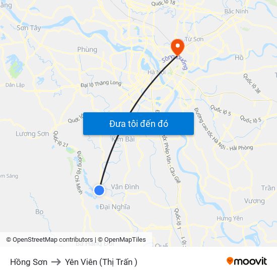 Hồng Sơn to Yên Viên (Thị Trấn ) map