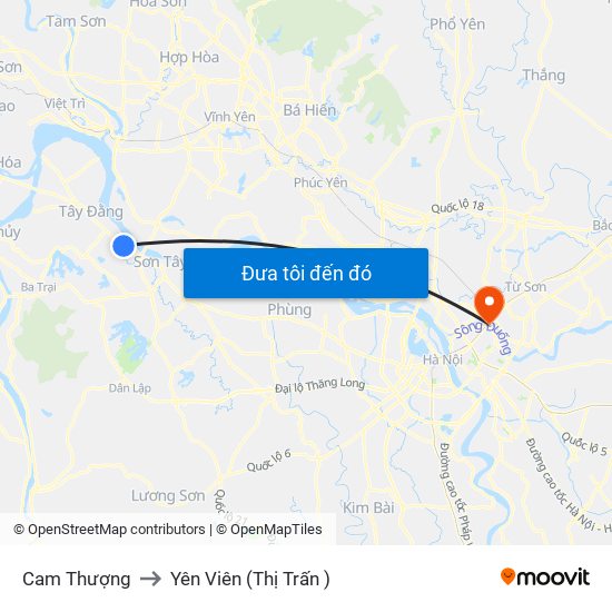 Cam Thượng to Yên Viên (Thị Trấn ) map