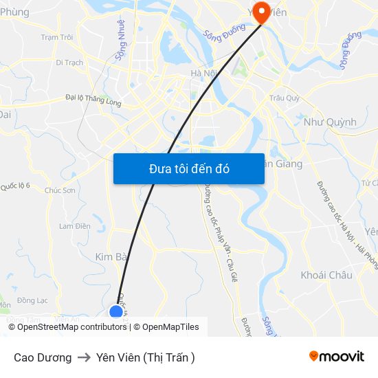 Cao Dương to Yên Viên (Thị Trấn ) map