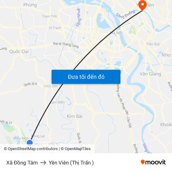 Xã Đồng Tâm to Yên Viên (Thị Trấn ) map