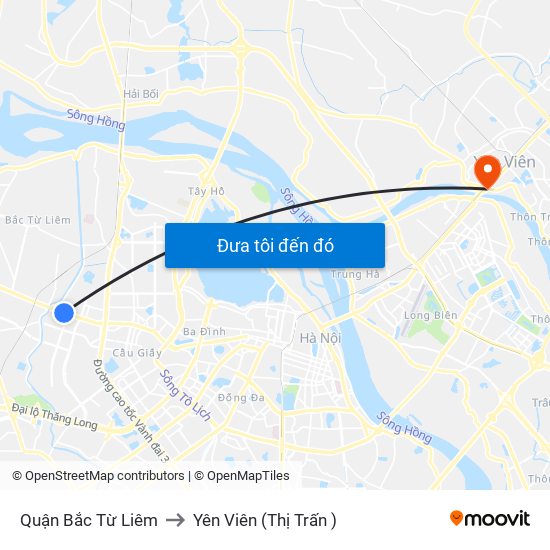 Quận Bắc Từ Liêm to Yên Viên (Thị Trấn ) map