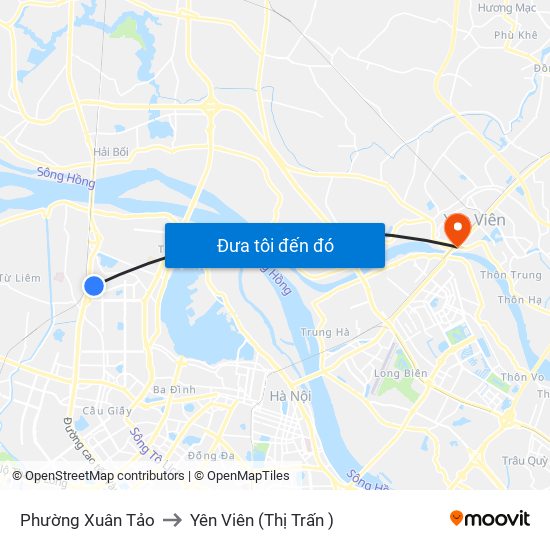 Phường Xuân Tảo to Yên Viên (Thị Trấn ) map