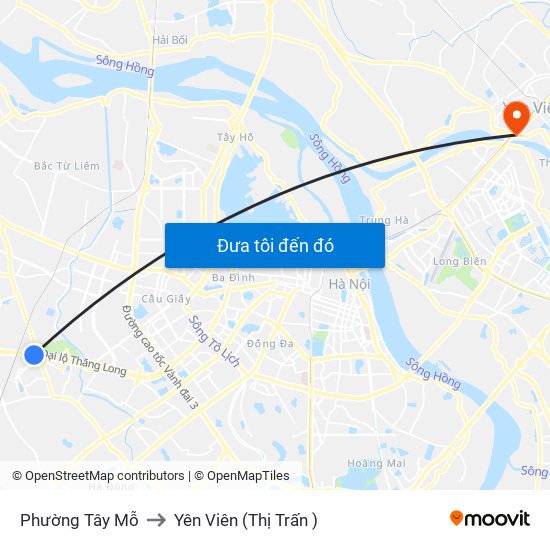 Phường Tây Mỗ to Yên Viên (Thị Trấn ) map