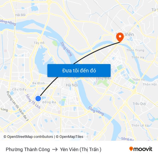 Phường Thành Công to Yên Viên (Thị Trấn ) map