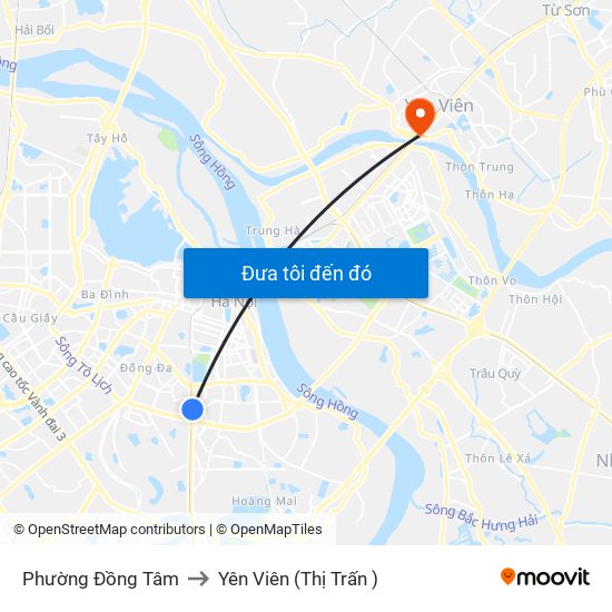 Phường Đồng Tâm to Yên Viên (Thị Trấn ) map