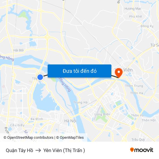 Quận Tây Hồ to Yên Viên (Thị Trấn ) map