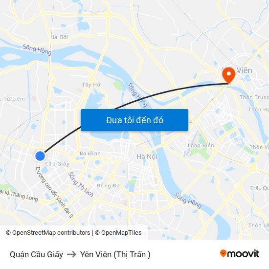 Quận Cầu Giấy to Yên Viên (Thị Trấn ) map