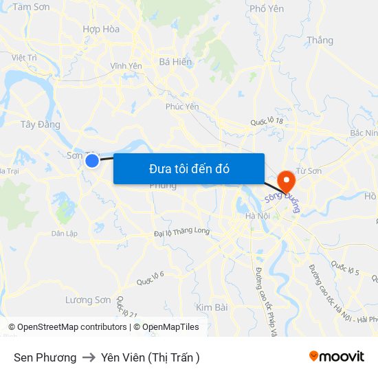 Sen Phương to Yên Viên (Thị Trấn ) map