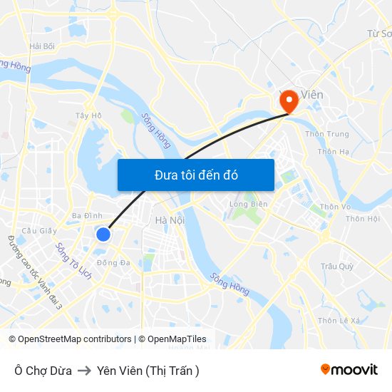 Ô Chợ Dừa to Yên Viên (Thị Trấn ) map