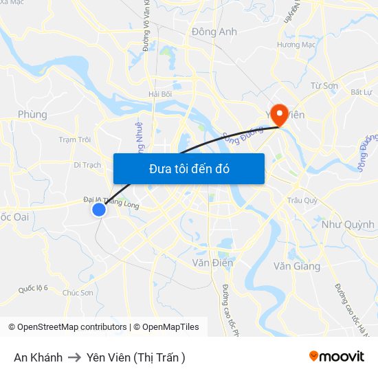 An Khánh to Yên Viên (Thị Trấn ) map