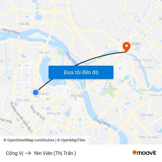 Cống Vị to Yên Viên (Thị Trấn ) map