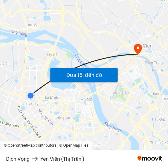 Dịch Vọng to Yên Viên (Thị Trấn ) map