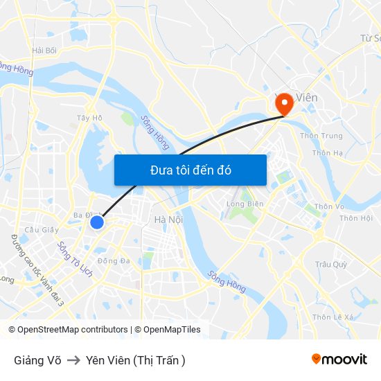 Giảng Võ to Yên Viên (Thị Trấn ) map