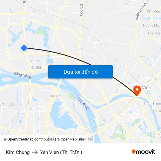 Kim Chung to Yên Viên (Thị Trấn ) map
