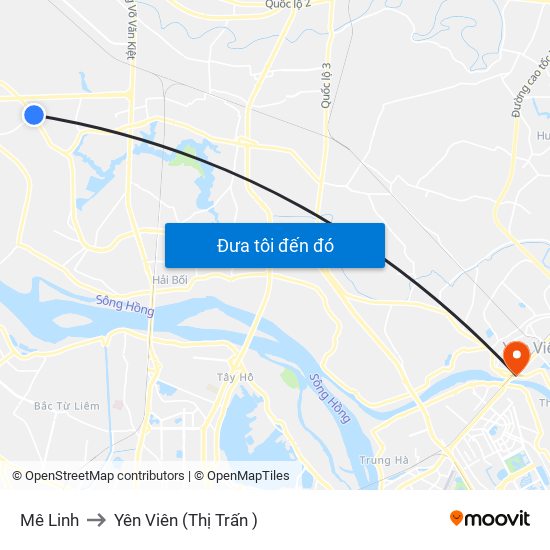 Mê Linh to Yên Viên (Thị Trấn ) map
