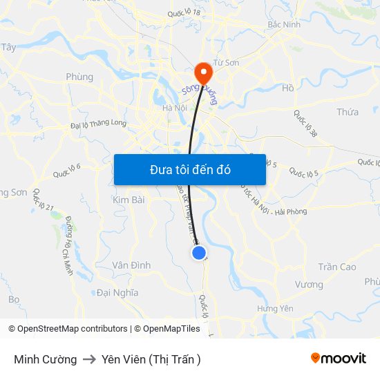 Minh Cường to Yên Viên (Thị Trấn ) map