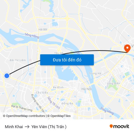 Minh Khai to Yên Viên (Thị Trấn ) map