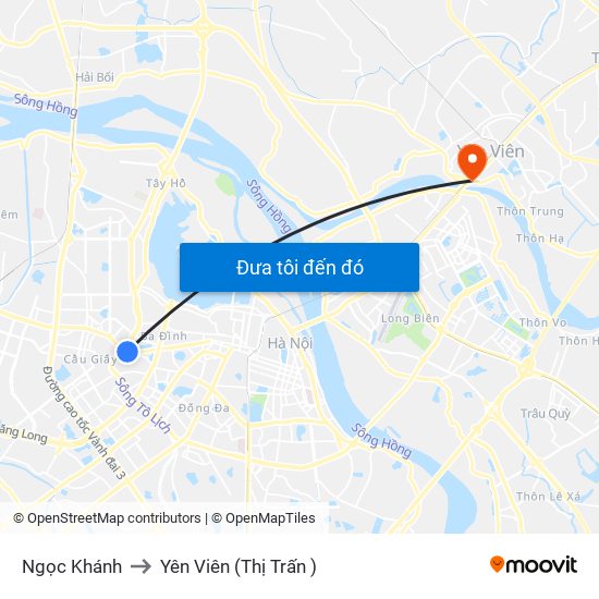 Ngọc Khánh to Yên Viên (Thị Trấn ) map