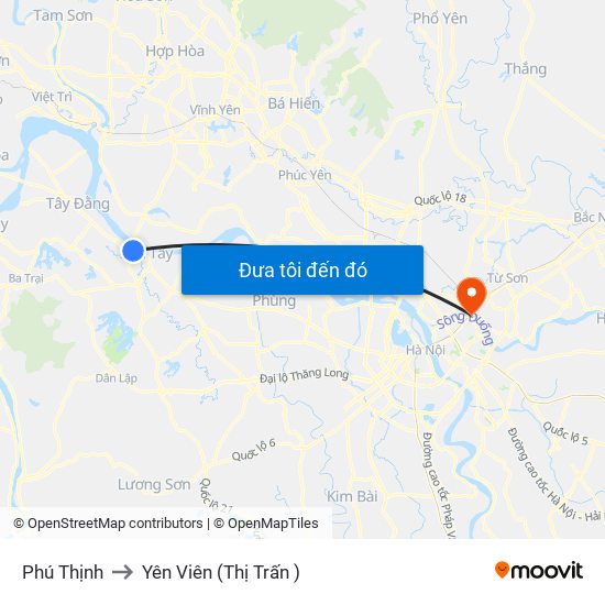 Phú Thịnh to Yên Viên (Thị Trấn ) map