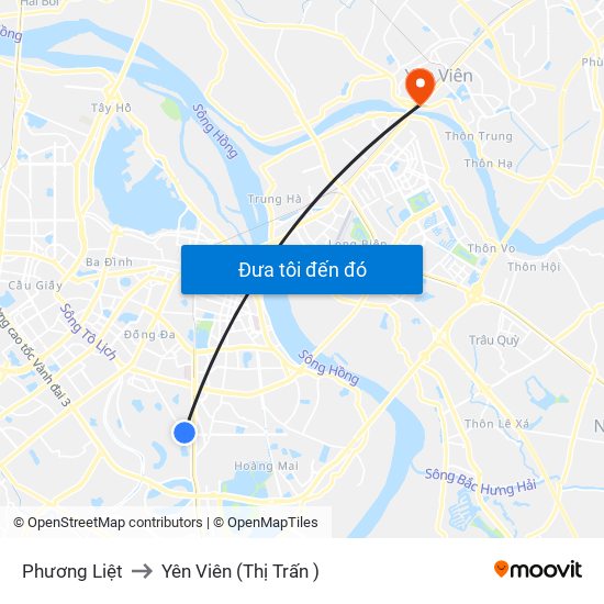 Phương Liệt to Yên Viên (Thị Trấn ) map