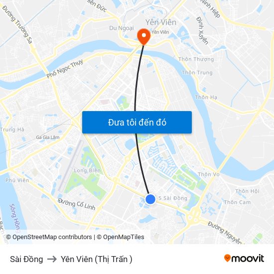 Sài Đồng to Yên Viên (Thị Trấn ) map