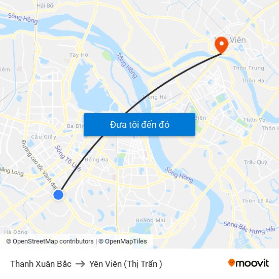 Thanh Xuân Bắc to Yên Viên (Thị Trấn ) map