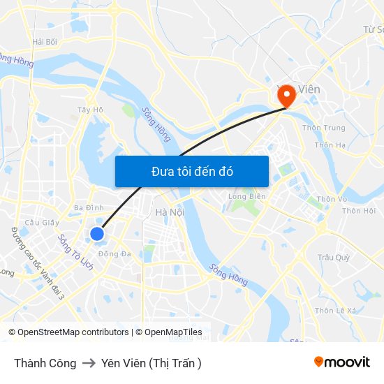 Thành Công to Yên Viên (Thị Trấn ) map