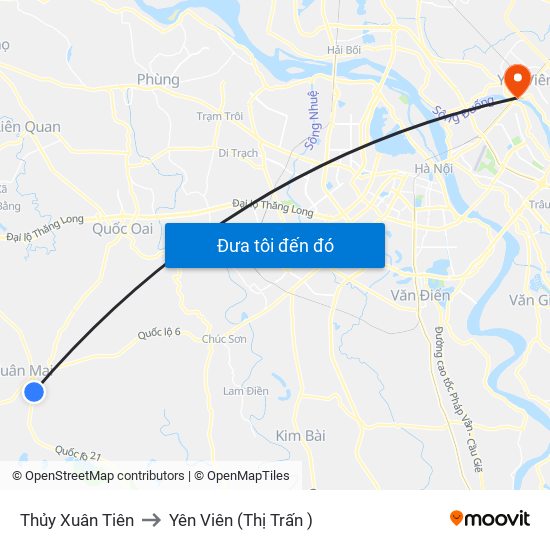 Thủy Xuân Tiên to Yên Viên (Thị Trấn ) map