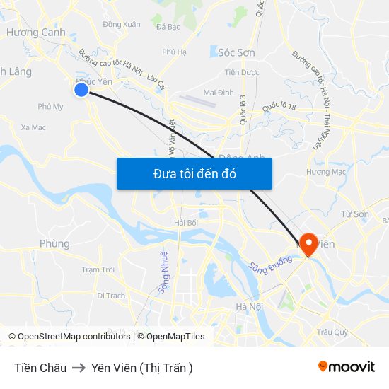 Tiền Châu to Yên Viên (Thị Trấn ) map