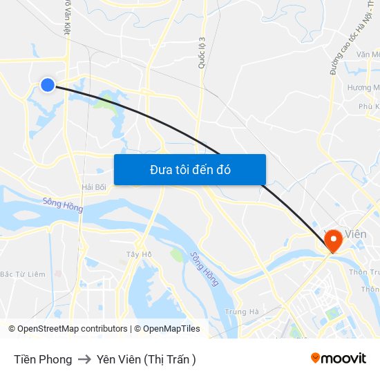 Tiền Phong to Yên Viên (Thị Trấn ) map