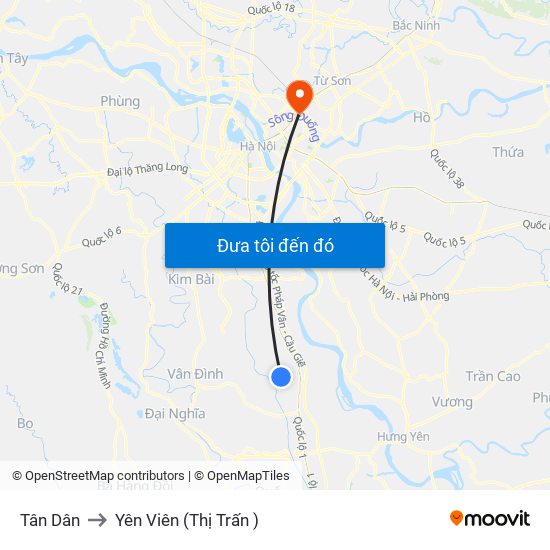 Tân Dân to Yên Viên (Thị Trấn ) map