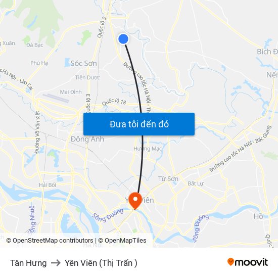 Tân Hưng to Yên Viên (Thị Trấn ) map