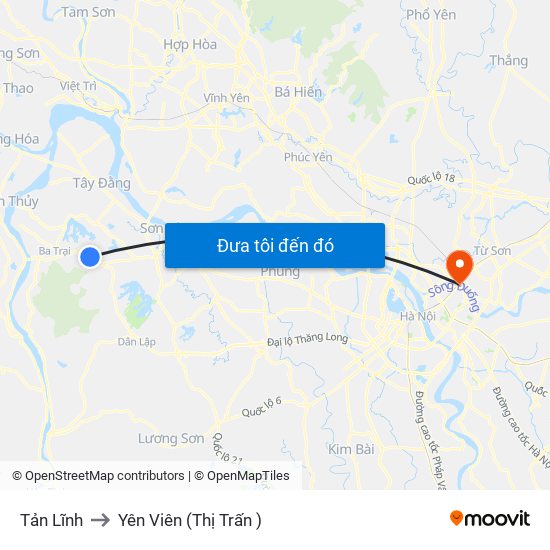Tản Lĩnh to Yên Viên (Thị Trấn ) map