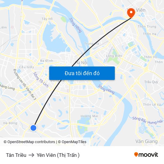 Tân Triều to Yên Viên (Thị Trấn ) map