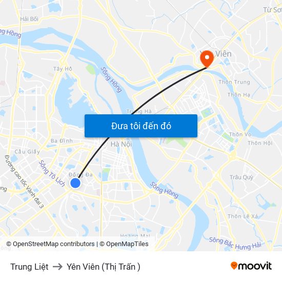 Trung Liệt to Yên Viên (Thị Trấn ) map
