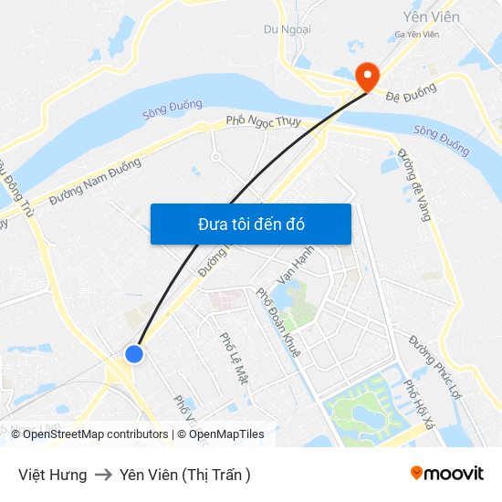 Việt Hưng to Yên Viên (Thị Trấn ) map