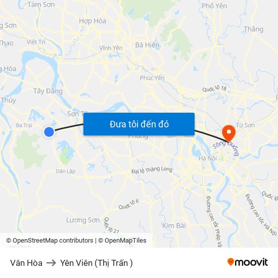 Vân Hòa to Yên Viên (Thị Trấn ) map