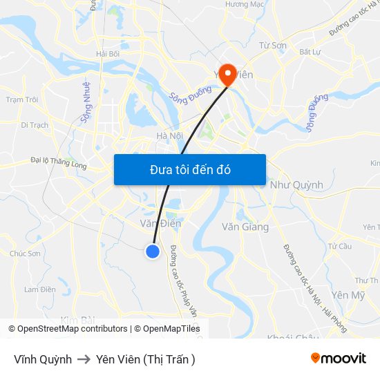 Vĩnh Quỳnh to Yên Viên (Thị Trấn ) map