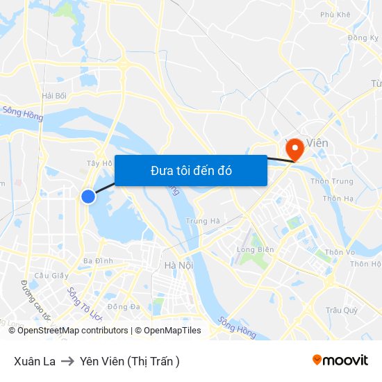 Xuân La to Yên Viên (Thị Trấn ) map