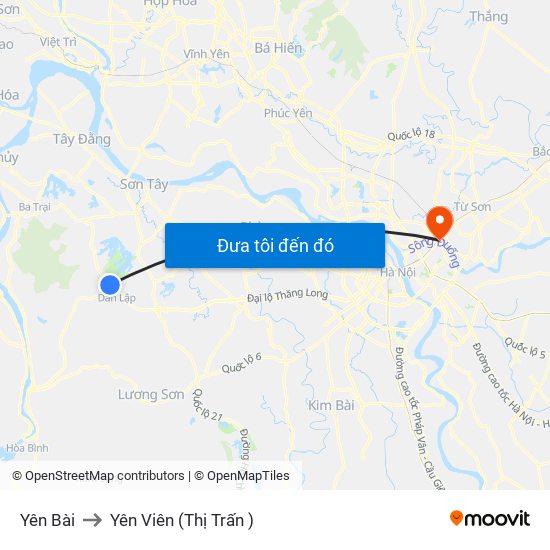 Yên Bài to Yên Viên (Thị Trấn ) map