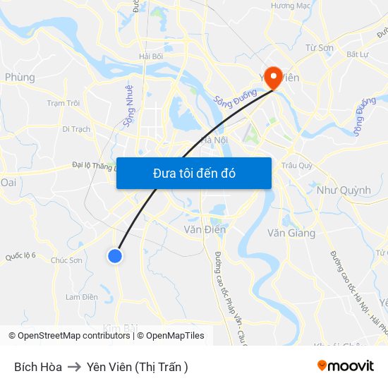 Bích Hòa to Yên Viên (Thị Trấn ) map