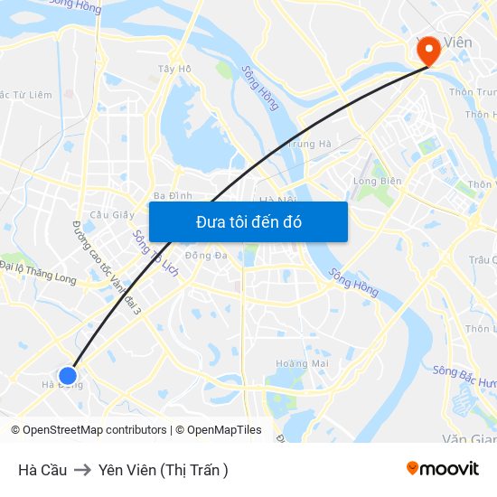 Hà Cầu to Yên Viên (Thị Trấn ) map